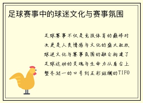 足球赛事中的球迷文化与赛事氛围